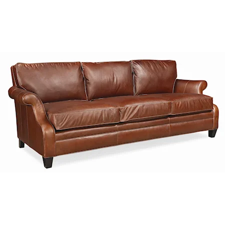 94" Leather Sofa with Scoop Arms